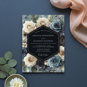Blue Rose Bloom Wedding Invitation