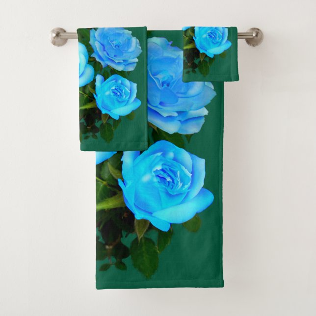 Blue rose blue flowers bath towel set (Insitu)