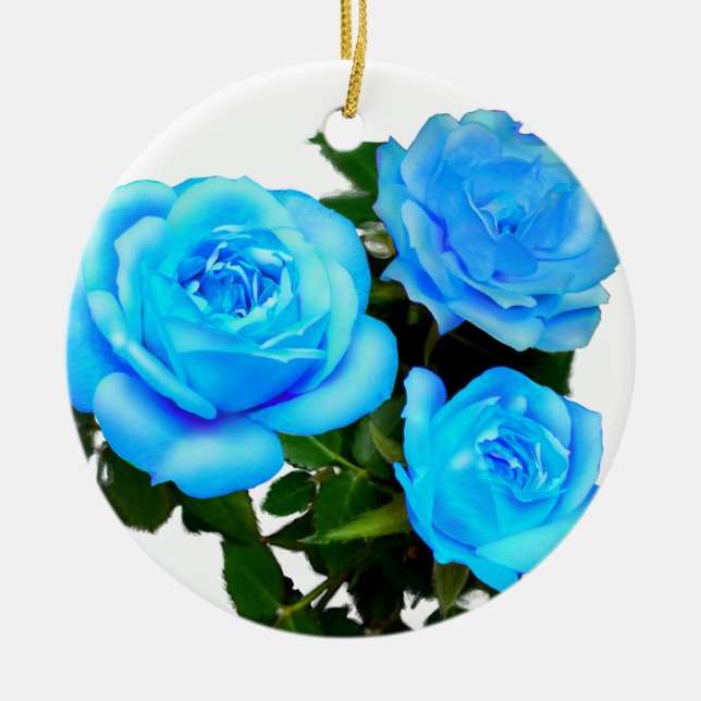 Blue rose blue flowers ceramic tree decoration (Front)