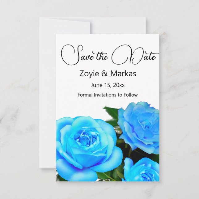 Blue rose blue flowers save the date (Front)