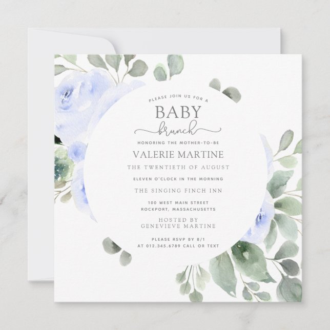Blue Rose Botanical Baby Brunch Invitation (Front)