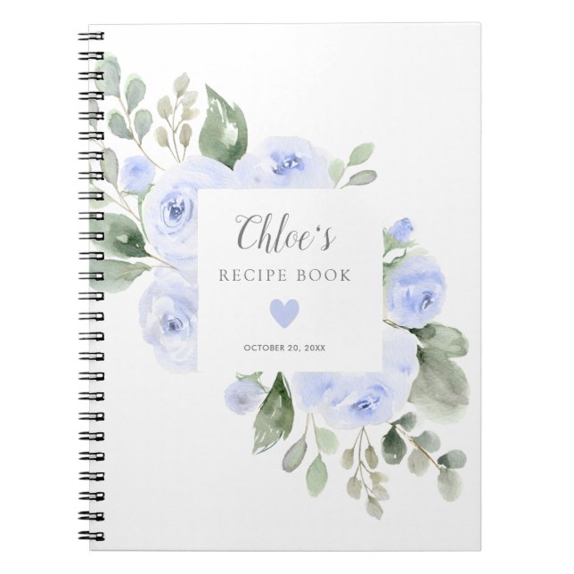 Blue Rose Botanical Bridal Shower Recipe Book (Front)