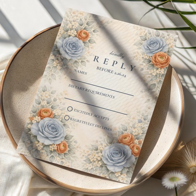 Blue Rose Botanical Wedding RSVP Card (Creator Uploaded)