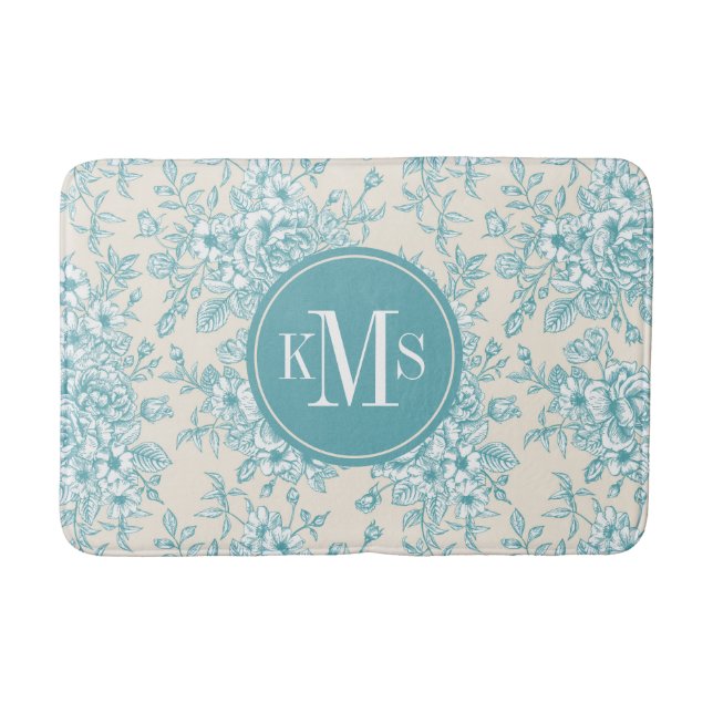 Blue Rose Bouquet Garden Floral Pattern Bath Mat (Front)
