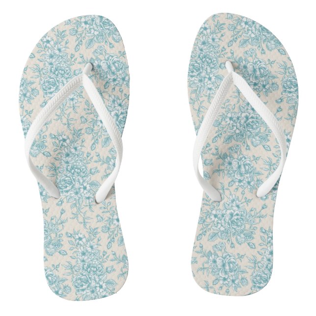 Blue Rose Bouquet Garden Floral Pattern Flip Flops (Footbed)