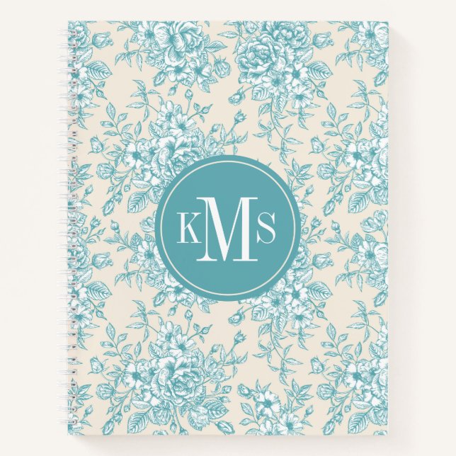 Blue Rose Bouquet Garden Floral Pattern Notebook (Front)