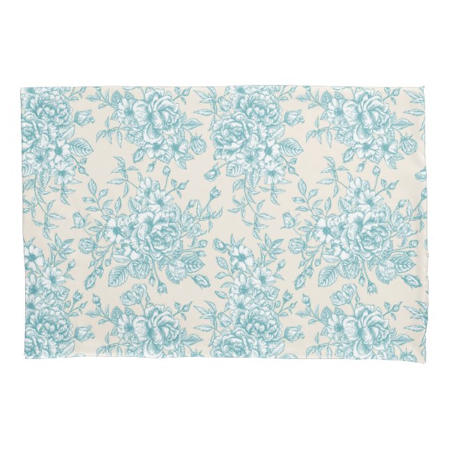 Blue Rose Bouquet Garden Floral Pattern Pillowcase (Front)