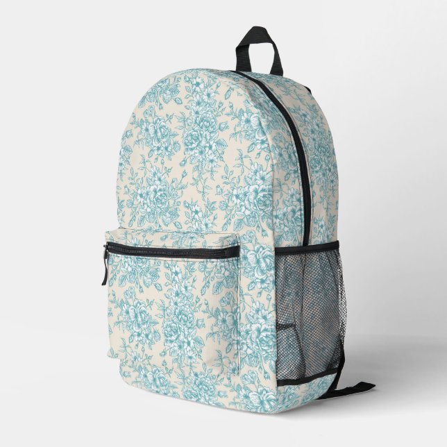 Blue Rose Bouquet Garden Floral Pattern Printed Backpack (Back Corner Right)