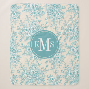 Blue Rose Bouquet Garden Floral Pattern Sherpa Blanket