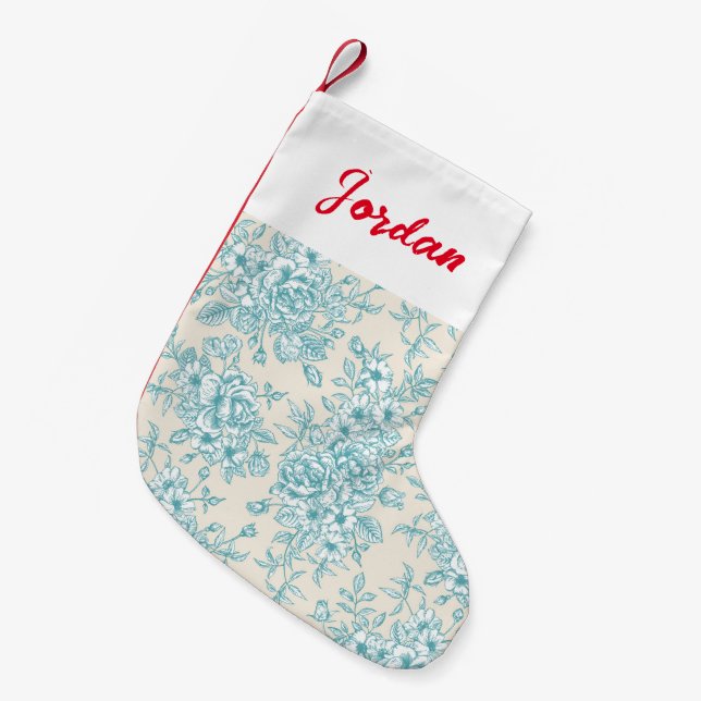 Blue Rose Bouquet Garden Floral Pattern Small Christmas Stocking (Front (Hanging))