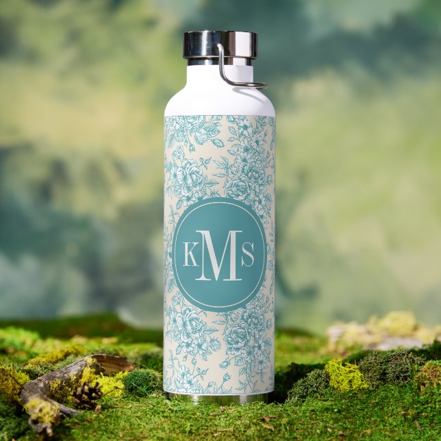 Blue Rose Bouquet Garden Floral Pattern Water Bottle (Outdoor)