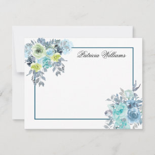Blue Rose Bouquet Watercolor Flower Personalised Card