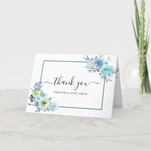 Blue Rose Bouquet Watercolor Flowers Wedding Thank You Card