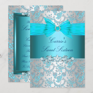 Blue Rose Bow Sweet Sixteen Invite