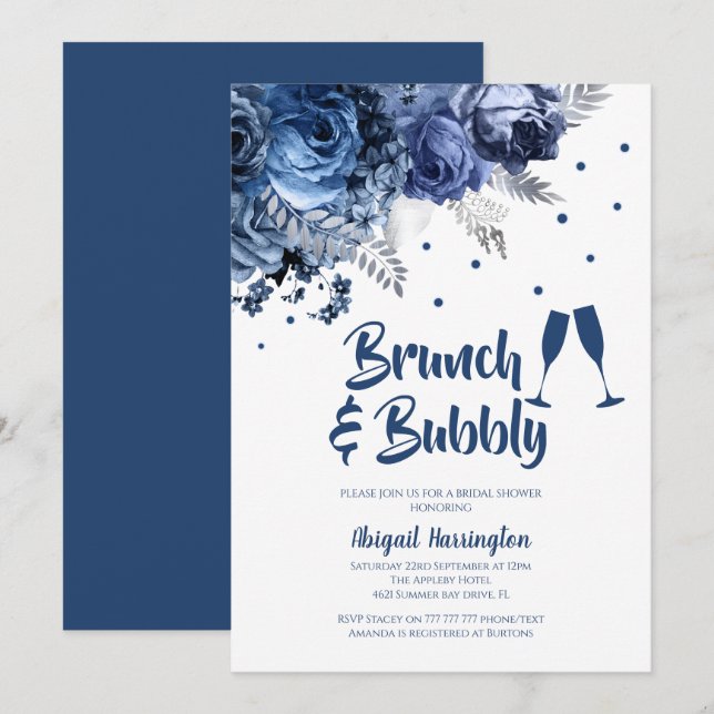 Blue Rose Brunch & Bubbly Bridal Shower Invitation (Front/Back)