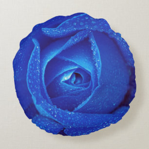 Blue rose bud round cushion