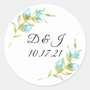 Blue Rose Bud Wedding Classic Round Sticker