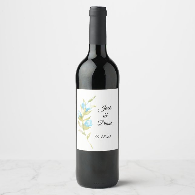 Blue Rose Bud Wedding Wine Wine Label (Front)