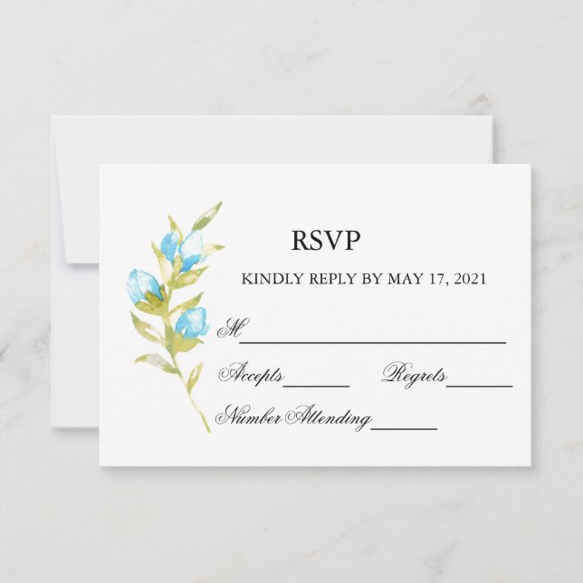 Blue Rose Buds Wedding RSVP Card (Front)