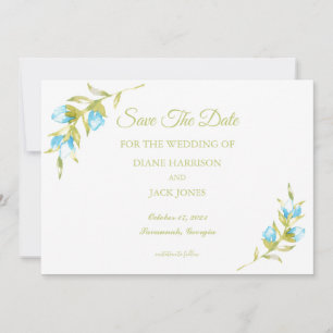 Blue Rose Buds Wedding Save The Date Invitation