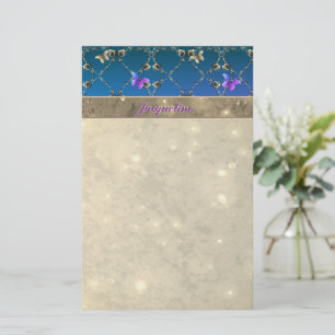 Blue Rose Butterflies w/Name Stationery