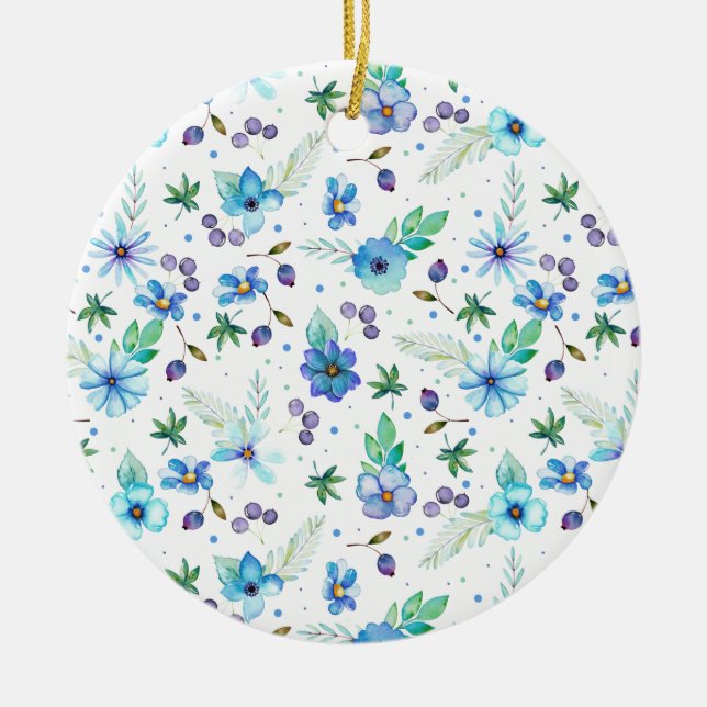 Blue rose ceramic tree decoration (Front)