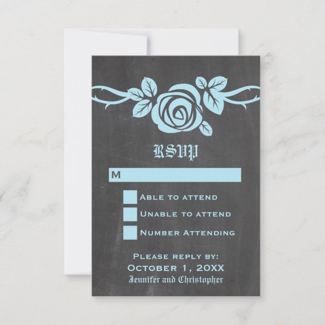 Blue Rose Chalkboard Response Card (Front)