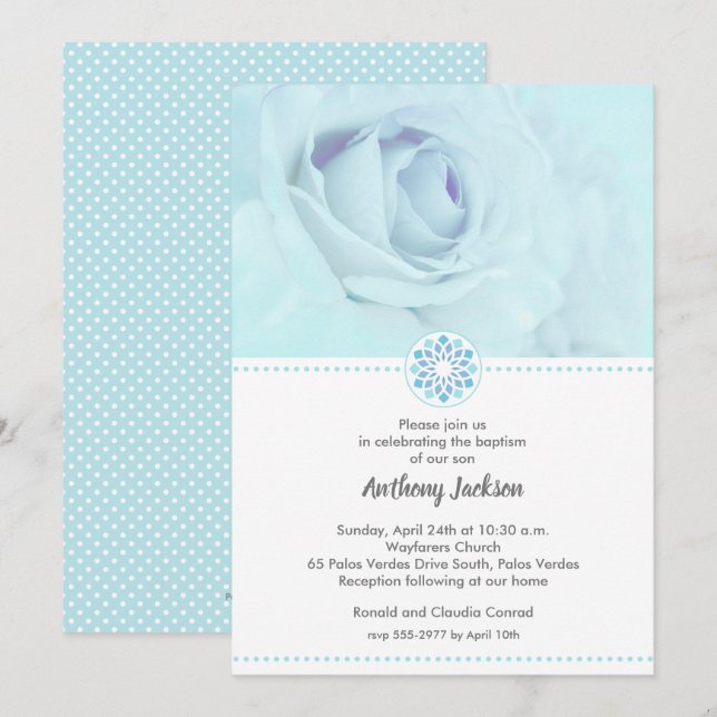Blue Rose Christening, Baptism Invitations (Front/Back)