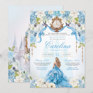 Blue Rose Cinderella Royal Princess Quinceanera Invitation