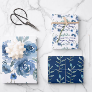 Blue Rose Congratulations Wrapping Paper Sheets