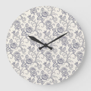 Blue Rose Cottage Core country pattern Large Clock