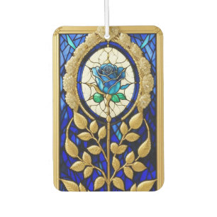 Blue Rose Design in Stained Glass Car Air Freshener