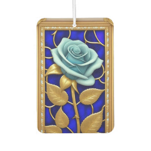 Blue Rose Design in Stained Glass Car Air Freshener