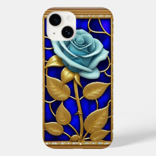Blue Rose Design in Stained Glass Case-Mate iPhone 14 Case