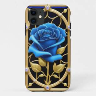 Blue Rose Design in Stained Glass iPhone 11 Case