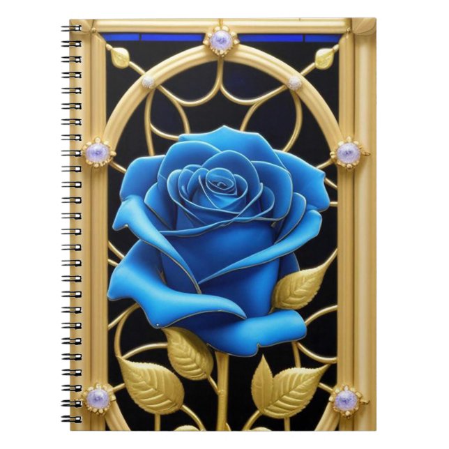 Blue Rose Design in Stained Glass Notebook (Front)