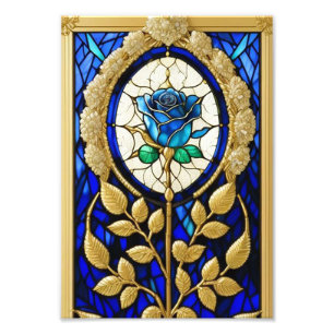 Blue Rose Design in Stained Glass Photo Print
