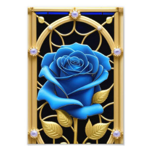 Blue Rose Design in Stained Glass Photo Print