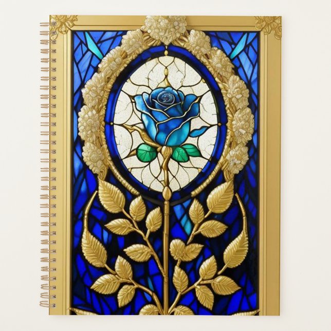 Blue Rose Design in Stained Glass Planner (Front)