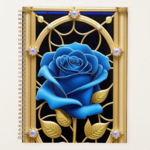 Blue Rose Design in Stained Glass Planner