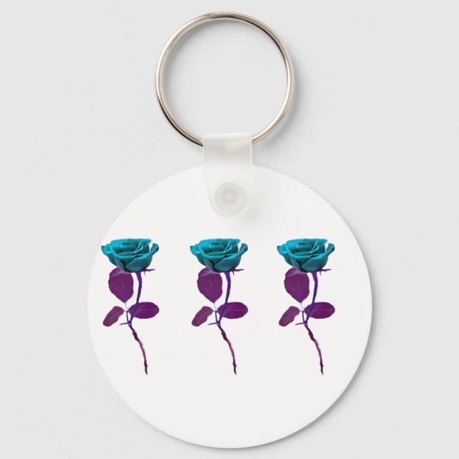 Blue Rose Design - Modern Art Key Ring (Front)