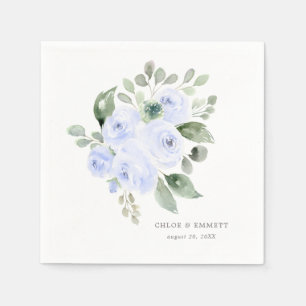 Blue Rose Eucalyptus Elegant Custom Wedding Napkin