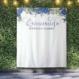 Blue Rose Eucalyptus Elegant Quinceanera Backdrop Tapestry