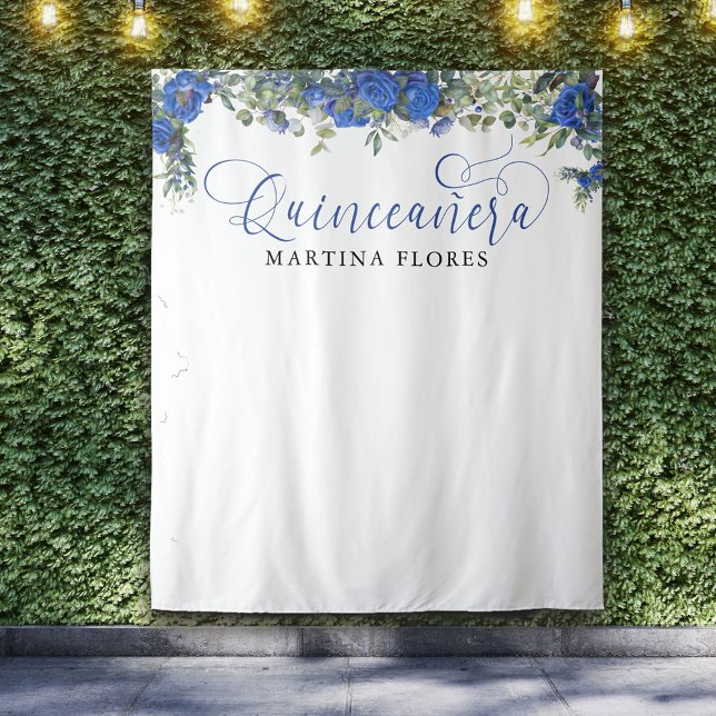 Blue Rose Eucalyptus Elegant Quinceanera Backdrop Tapestry (Creator Uploaded)