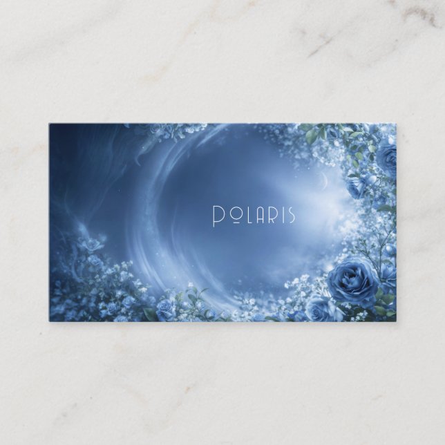 Blue Rose Floral and Luminous Cosmic Night Business Card (Front)