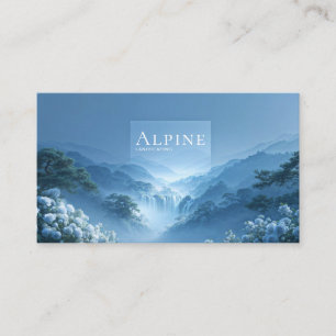 Blue Rose Floral and Misty Mountain Waterfall Business Card