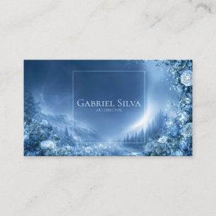 Blue Rose Floral and Snowy Mountain Night Frame Business Card
