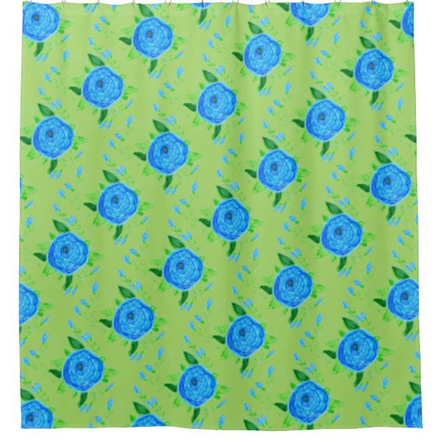 Blue Rose Floral Art Shower Curtain (Front)