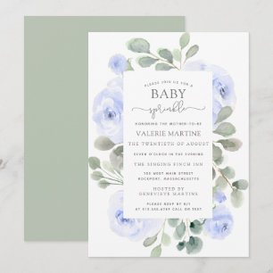 Blue Rose Floral Baby Sprinkle Invitation