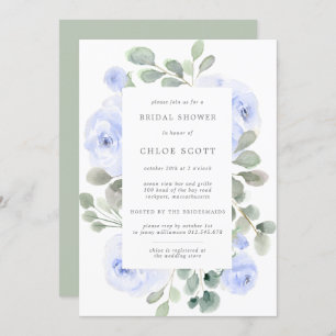 Blue Rose Floral Botanical Bridal Shower Invitation